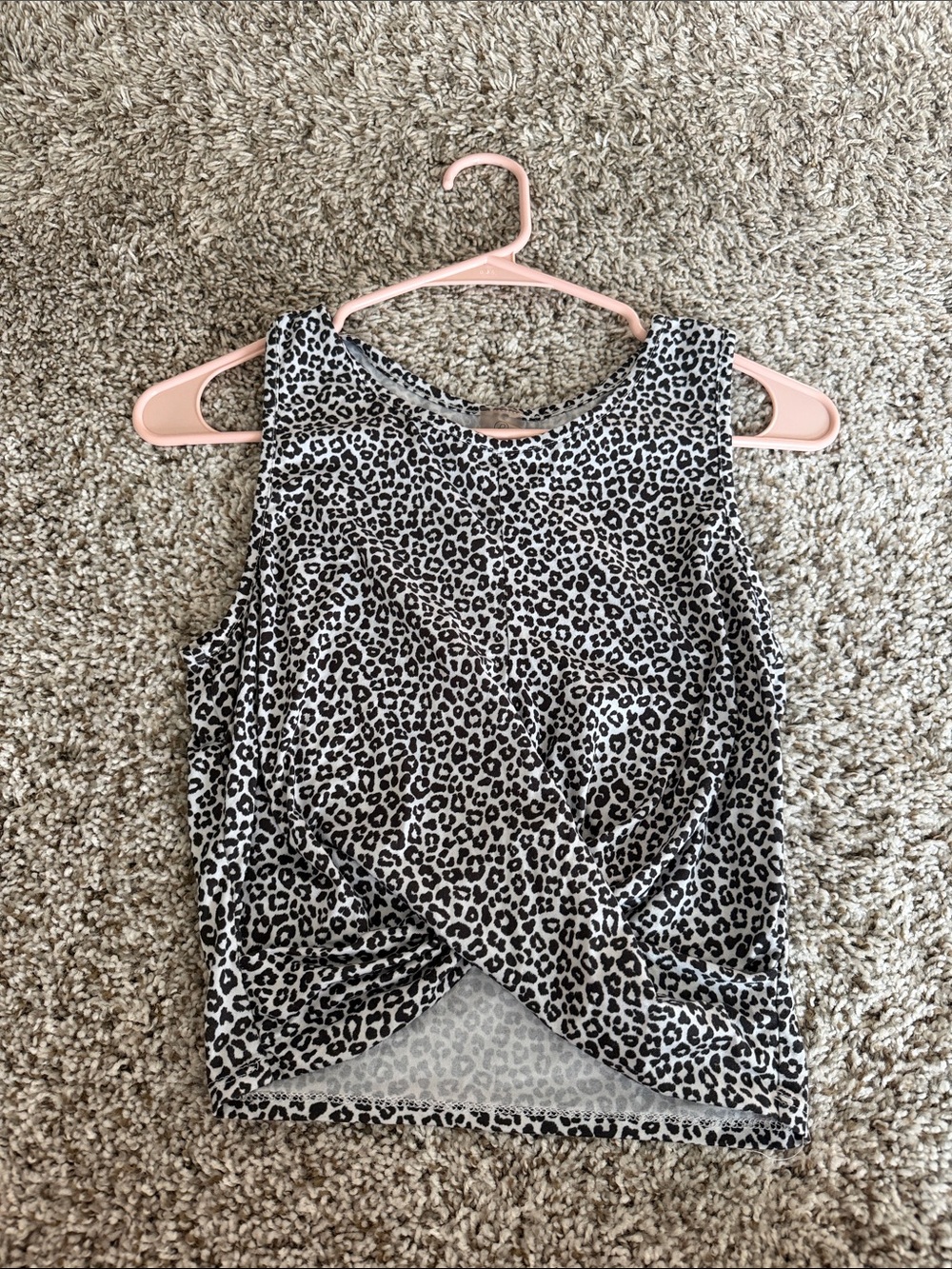 Twist-Front Leopard Print Tank Top - Black & White